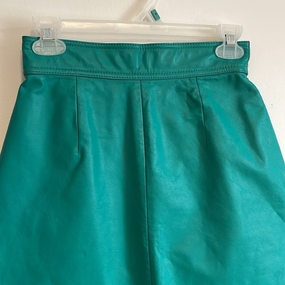 Retro 80s Leather Skirt Teal Mini 6 90s Max Edgy Glam Rock VTG Yucatán Bay - Picture 6 of 15